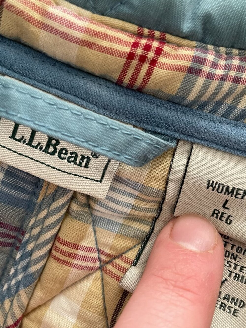 Vintage LL Bean Quilted Barn Chore Coat Large L Blue W/ Plaid Lining Jacket - Picture 4 of 6